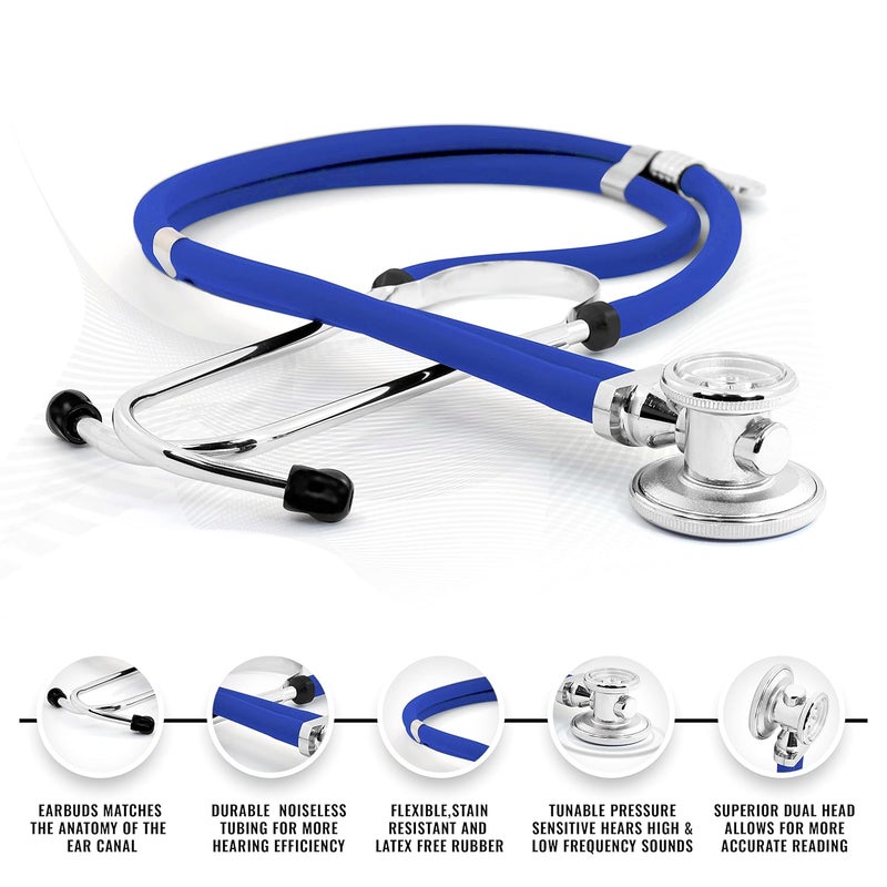 ASA Techmed ستيثوسكوب سبراجي مزدوج الأنبوب للبالغين والأطفال + مقص EMT متطابق، مثالي لموظفي الطوارئ، الممرضين، الأطباء، طلاب الطب، المسعفين، والمستجيبين الأوائل (أزرق ملكي) - Image 2